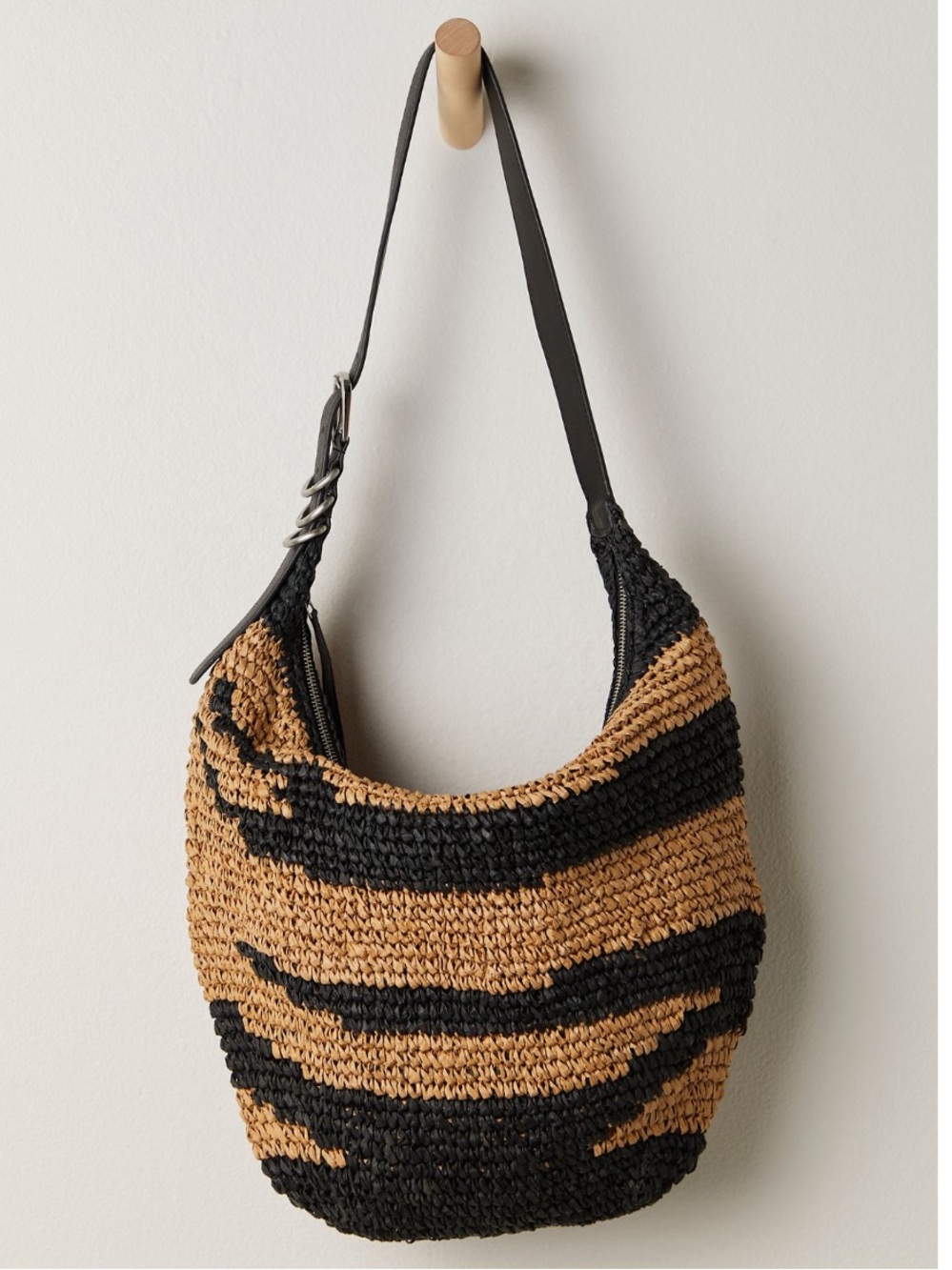 Free People Santorini straw tote bag slouchy black tan zipper raffia - Picture 3 of 11